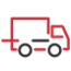 Red delivery truck with black wheels, set against a plain white background.