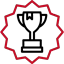 Red and black trophy icon with a starburst background, representing achievement in asset management.
