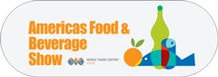 Colourful logo for the Americas Food & Beverage Show, featuring a green bottle, orange, and blue shapes.