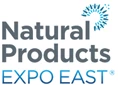 Natural Products Expo East logo featuring grey and blue text with a stylised leaf design.