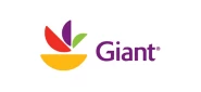 Giant logo featuring vibrant red, green, purple, and yellow elements in a circular design.