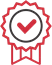Red and black award badge with a checkmark, symbolising quality in event rentals.