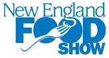 Blue logo for the New England Food Show featuring a hand holding a spoon.