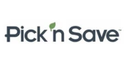 Pick 'n Save logo featuring dark blue text with a green leaf accent on a white background.