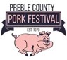 Logo for the Preble County Pork Festival featuring a pink pig and decorative text.