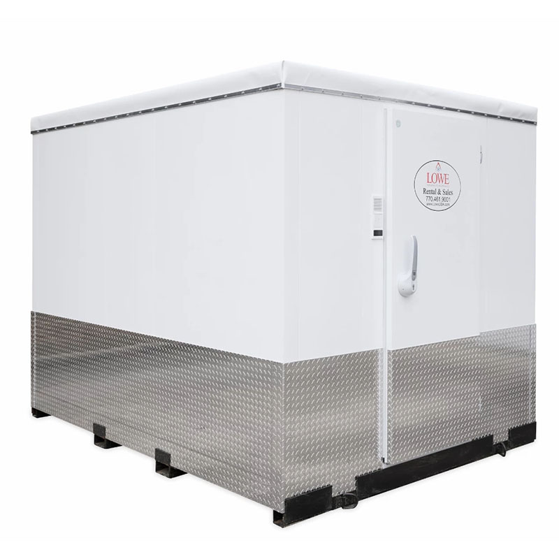 Walk-in cooler, 8ft x 10ft, featuring a white exterior and stainless steel base.